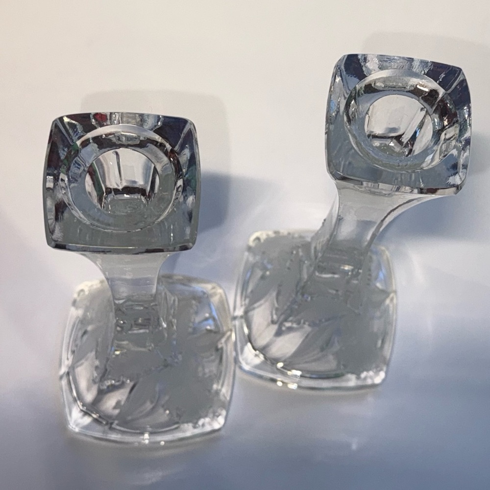 🇵🇱 Irena Poland 24% Lead Crystal 10" Candlestick Holder Pair - Etched Orchid - Picture 8 of 8